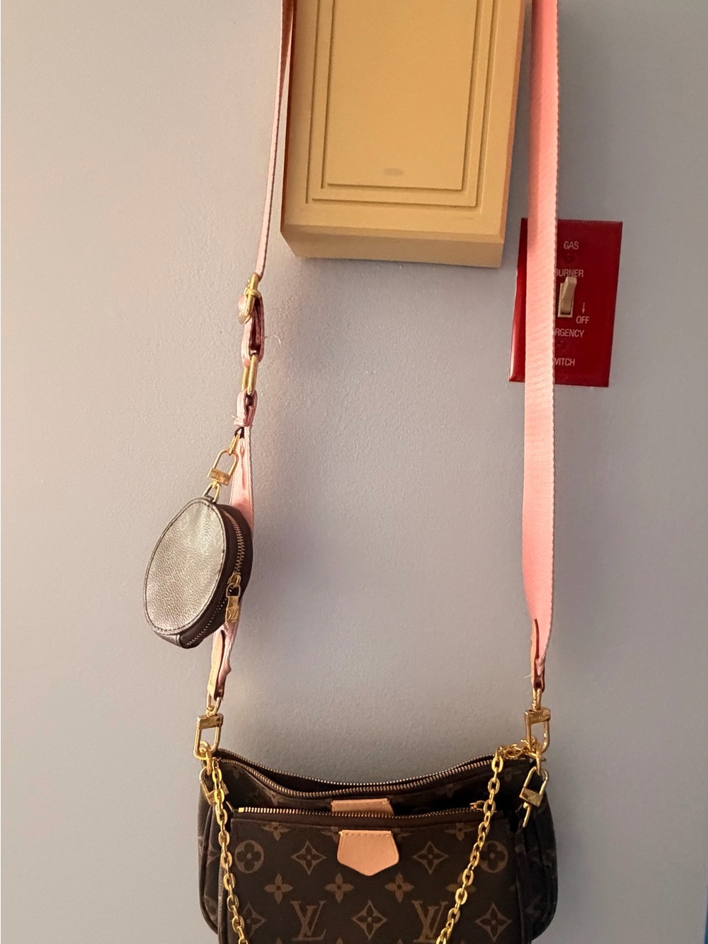 Designer-Inspired Brown Monogram Crossbody with Pink Strap